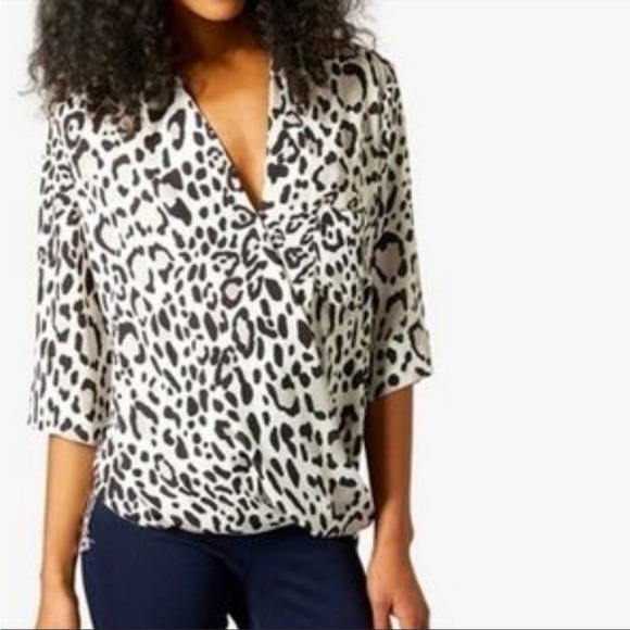 Topshop White & Black Leopard Print Faux Wrap Blouse Size 2 🖤🤍 - Picture 1 of 6